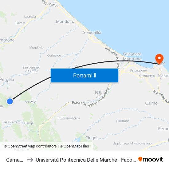 Camazzocchi to Università Politecnica Delle Marche - Facoltà Di Economia ""Giorgio Fuà"" map