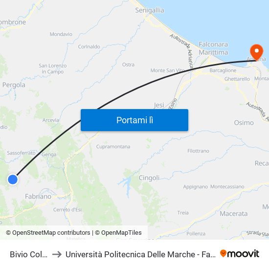 Bivio Coldellanoce to Università Politecnica Delle Marche - Facoltà Di Economia ""Giorgio Fuà"" map