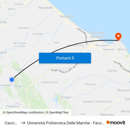 Cacciamponi to Università Politecnica Delle Marche - Facoltà Di Economia ""Giorgio Fuà"" map