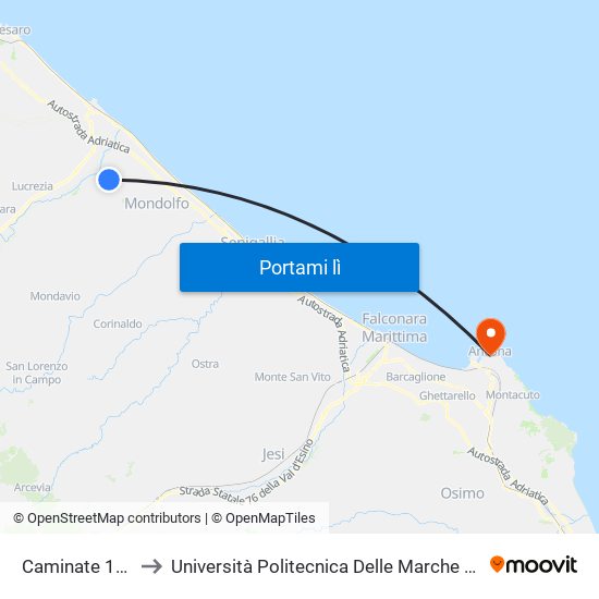 Caminate 12 (Crocefisso) to Università Politecnica Delle Marche - Facoltà Di Economia ""Giorgio Fuà"" map