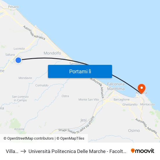 Villanova to Università Politecnica Delle Marche - Facoltà Di Economia ""Giorgio Fuà"" map