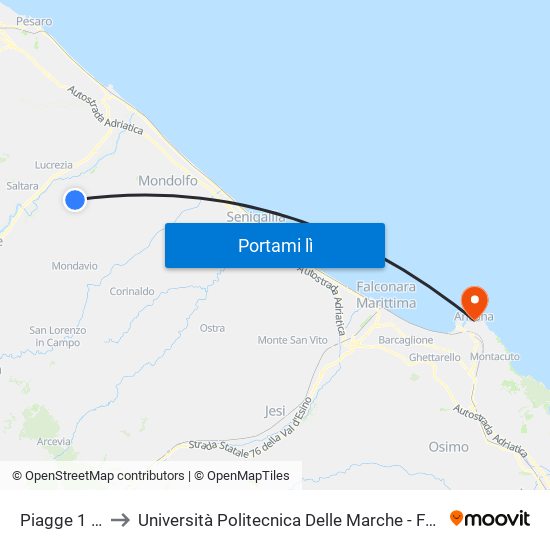 Piagge 1 (Cimitero) to Università Politecnica Delle Marche - Facoltà Di Economia ""Giorgio Fuà"" map