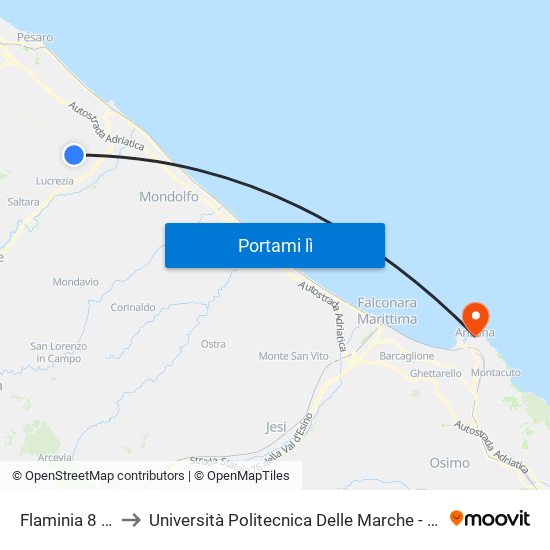 Flaminia 8 (Cuccurano) to Università Politecnica Delle Marche - Facoltà Di Economia ""Giorgio Fuà"" map