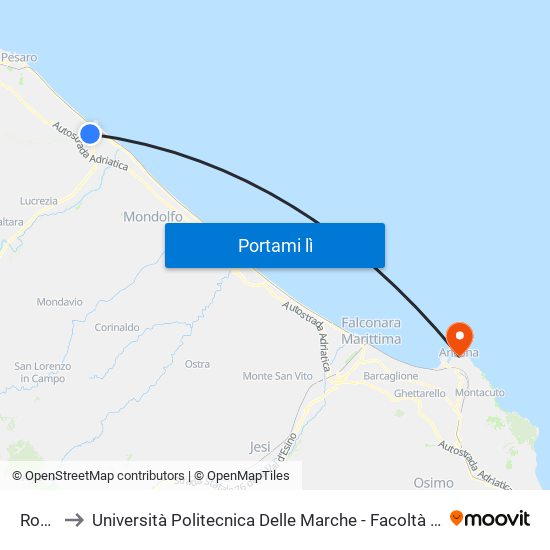 Roma 2 to Università Politecnica Delle Marche - Facoltà Di Economia ""Giorgio Fuà"" map