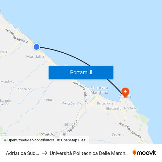 Adriatica Sud 9 (Ponte Sasso) to Università Politecnica Delle Marche - Facoltà Di Economia ""Giorgio Fuà"" map