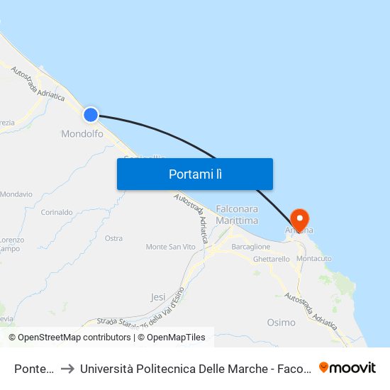 Ponte Sasso to Università Politecnica Delle Marche - Facoltà Di Economia ""Giorgio Fuà"" map