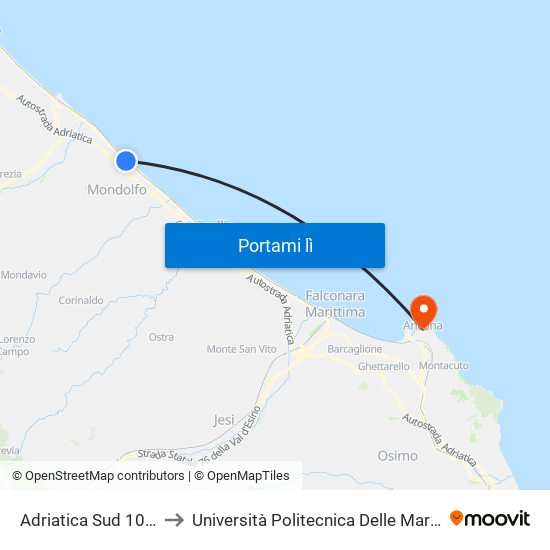 Adriatica Sud 10 (Ponte Sasso Distrib.) to Università Politecnica Delle Marche - Facoltà Di Economia ""Giorgio Fuà"" map