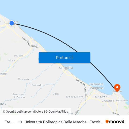 Tre Martiri to Università Politecnica Delle Marche - Facoltà Di Economia ""Giorgio Fuà"" map