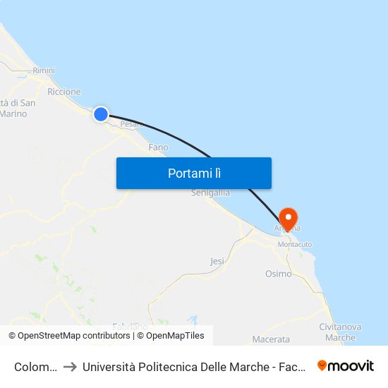 Colombarone to Università Politecnica Delle Marche - Facoltà Di Economia ""Giorgio Fuà"" map