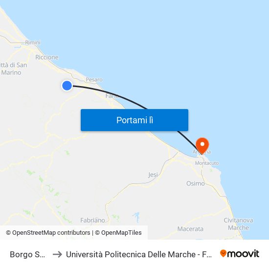 Borgo San Michele to Università Politecnica Delle Marche - Facoltà Di Economia ""Giorgio Fuà"" map