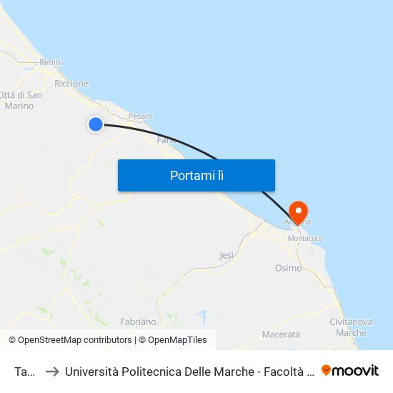 Tavullia to Università Politecnica Delle Marche - Facoltà Di Economia ""Giorgio Fuà"" map