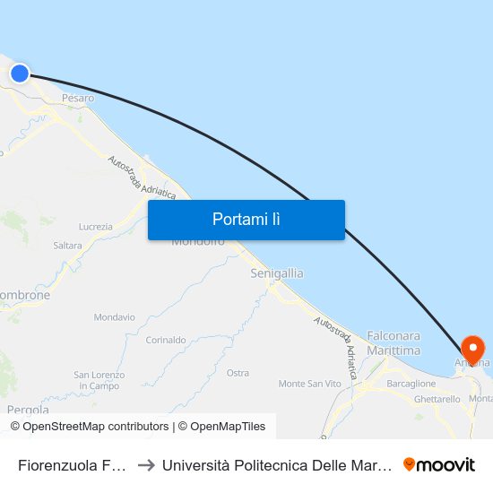 Fiorenzuola Focara Della Romagna to Università Politecnica Delle Marche - Facoltà Di Economia ""Giorgio Fuà"" map