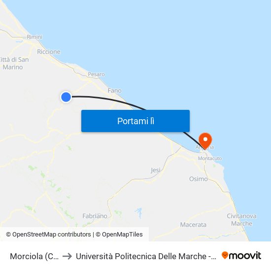 Morciola (Cento Vetrine) to Università Politecnica Delle Marche - Facoltà Di Economia ""Giorgio Fuà"" map