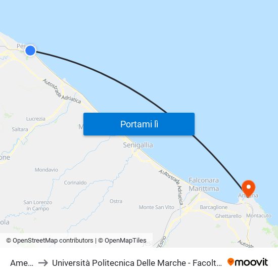 Amendola to Università Politecnica Delle Marche - Facoltà Di Economia ""Giorgio Fuà"" map