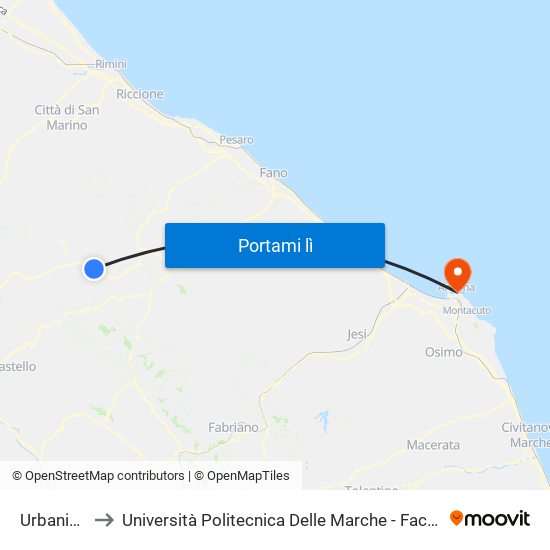 Urbania Centro to Università Politecnica Delle Marche - Facoltà Di Economia ""Giorgio Fuà"" map