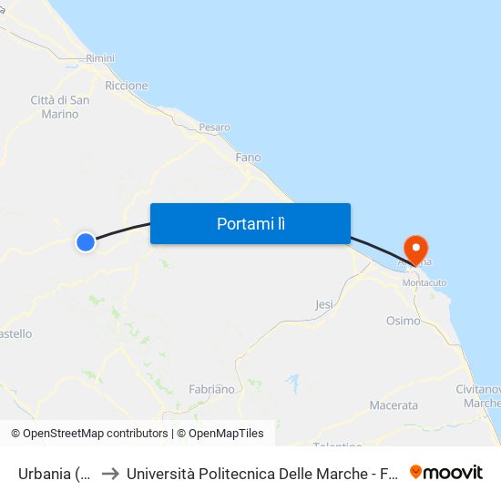 Urbania (Magazzini) to Università Politecnica Delle Marche - Facoltà Di Economia ""Giorgio Fuà"" map