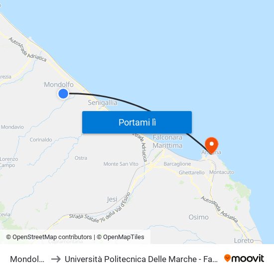 Mondolfo (Ferro) to Università Politecnica Delle Marche - Facoltà Di Economia ""Giorgio Fuà"" map