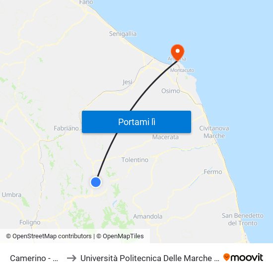 Camerino - Via Leopardi Cri to Università Politecnica Delle Marche - Facoltà Di Economia ""Giorgio Fuà"" map