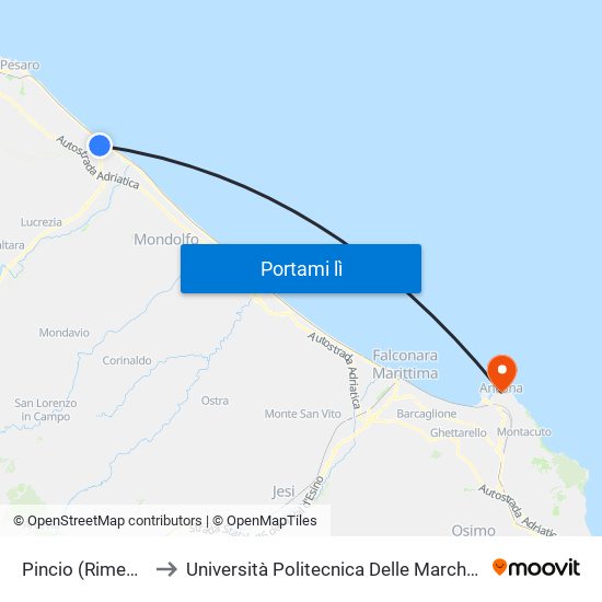 Pincio (Rimembranze) Stallo C to Università Politecnica Delle Marche - Facoltà Di Economia ""Giorgio Fuà"" map