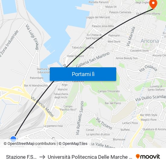 Stazione F.S. (Cap. 94, 37) to Università Politecnica Delle Marche - Facoltà Di Economia ""Giorgio Fuà"" map