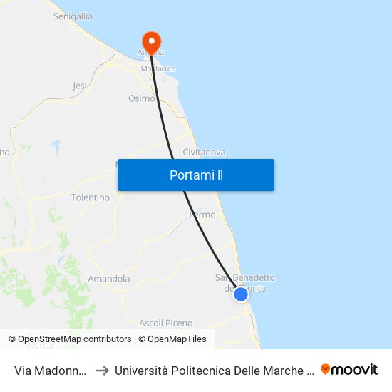 Via Madonna  Pieta'-Caritas to Università Politecnica Delle Marche - Facoltà Di Economia ""Giorgio Fuà"" map