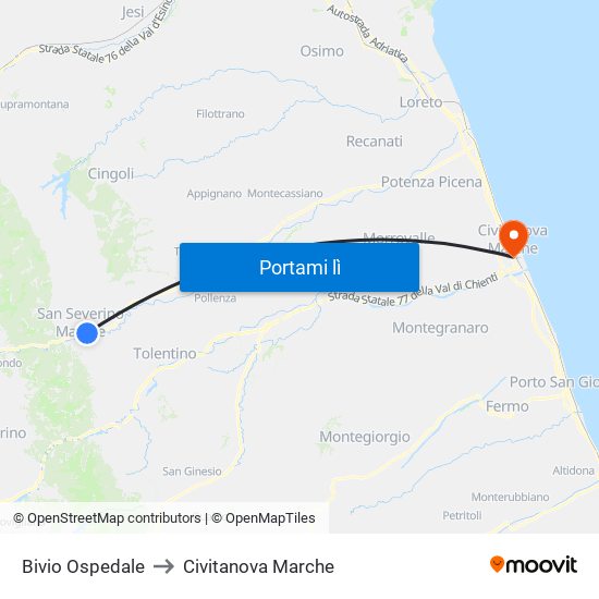 Bivio Ospedale to Civitanova Marche map