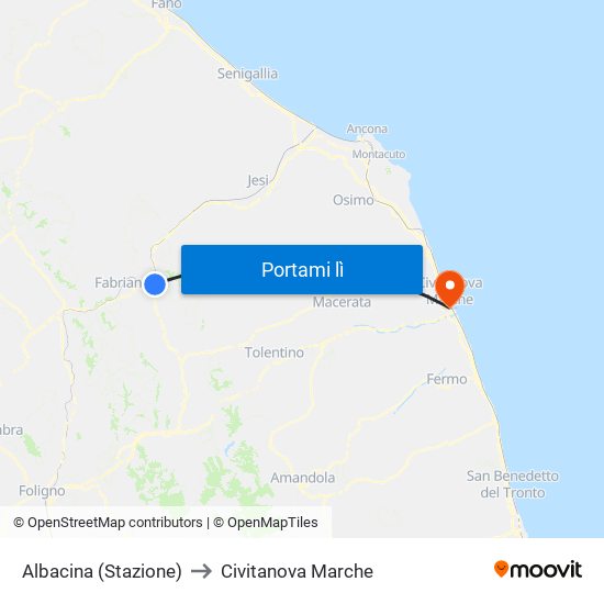 Albacina (Stazione) to Civitanova Marche map