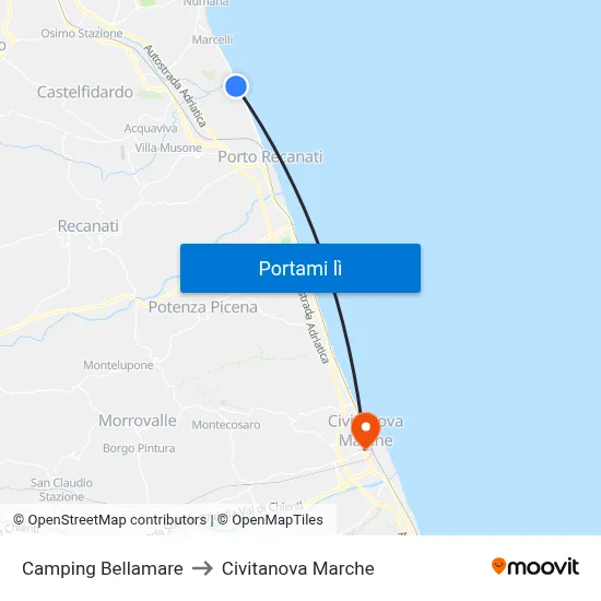 Camping Bellamare to Civitanova Marche map