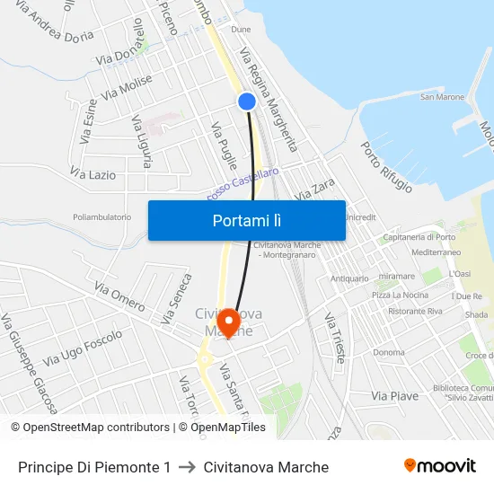 Principe Di Piemonte 1 to Civitanova Marche map