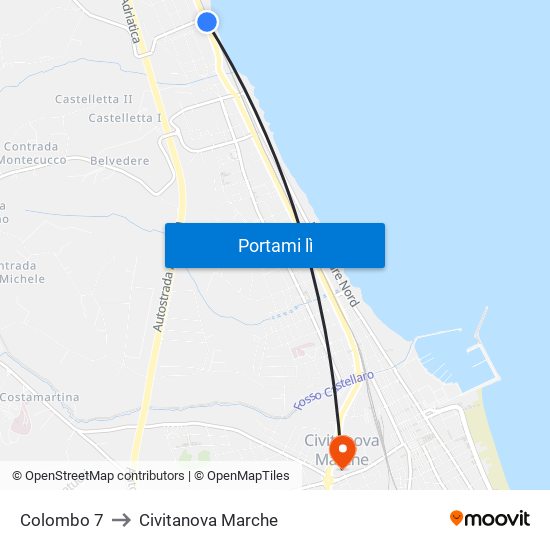 Colombo 7 to Civitanova Marche map