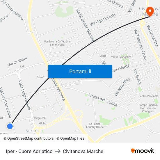 Iper - Cuore Adriatico to Civitanova Marche map