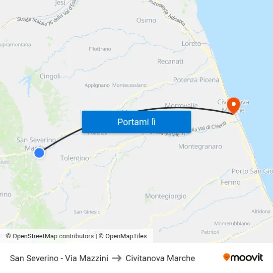 San Severino - Via Mazzini to Civitanova Marche map