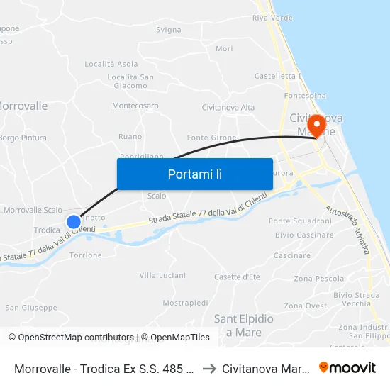 Morrovalle - Trodica Ex S.S. 485 - 180 to Civitanova Marche map
