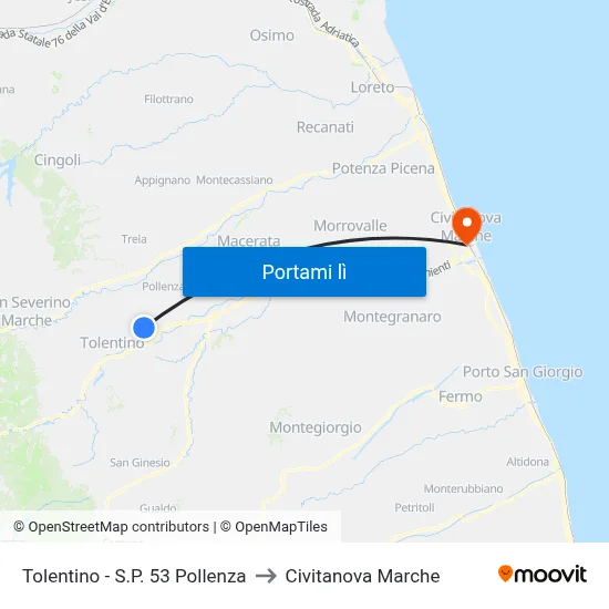 Tolentino - S.P. 53 Pollenza to Civitanova Marche map