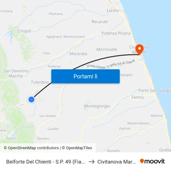 Belforte Del Chienti - S.P. 49 (Fiastron to Civitanova Marche map