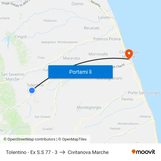 Tolentino - Ex S.S 77 - 3 to Civitanova Marche map