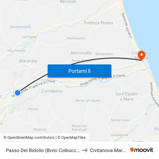 Passo Del Bidollo (Bivio Colbuccaro) to Civitanova Marche map
