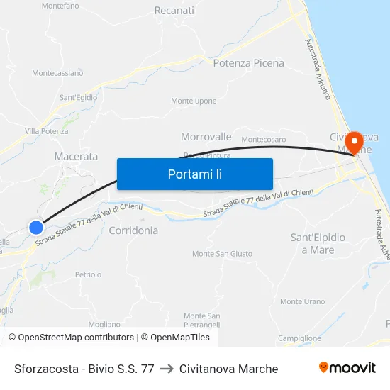 Sforzacosta - Bivio S.S. 77 to Civitanova Marche map