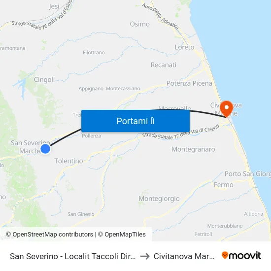 San Severino - Localit Taccoli Dir. Tol to Civitanova Marche map