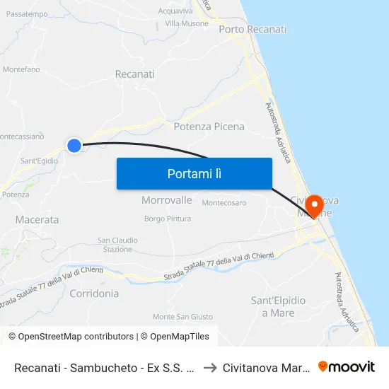 Recanati - Sambucheto - Ex S.S. 77 - 3 to Civitanova Marche map
