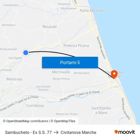 Sambucheto - Ex S.S. 77 to Civitanova Marche map