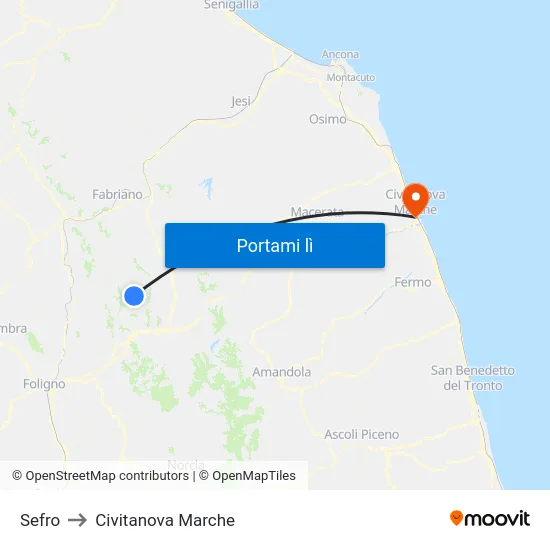 Sefro to Civitanova Marche map