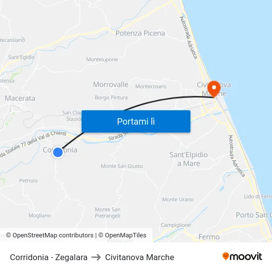 Corridonia - Zegalara to Civitanova Marche map