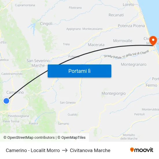 Camerino - Localit Morro to Civitanova Marche map