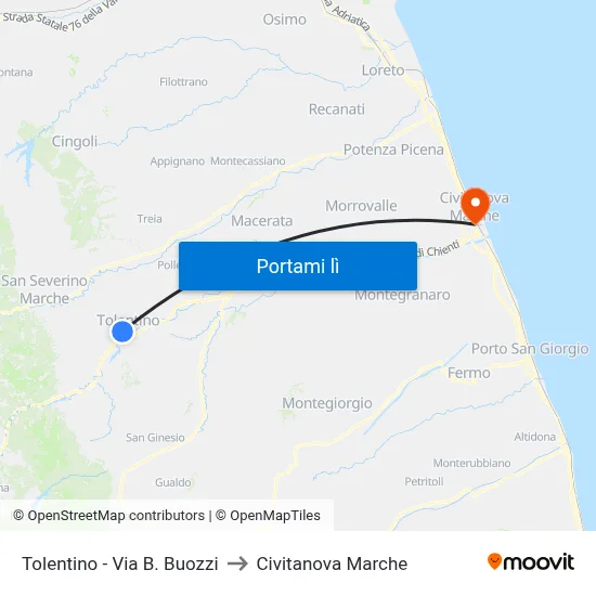 Tolentino - Via B. Buozzi to Civitanova Marche map