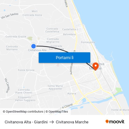 Civitanova Alta - Giardini to Civitanova Marche map