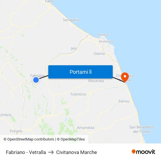 Fabriano - Vetralla to Civitanova Marche map