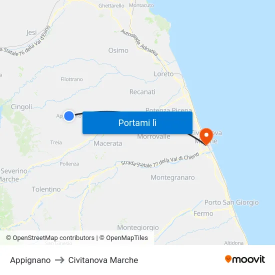 Appignano to Civitanova Marche map