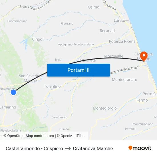 Castelraimondo - Crispiero to Civitanova Marche map