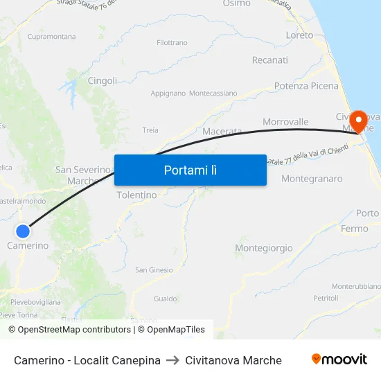 Camerino - Localit Canepina to Civitanova Marche map